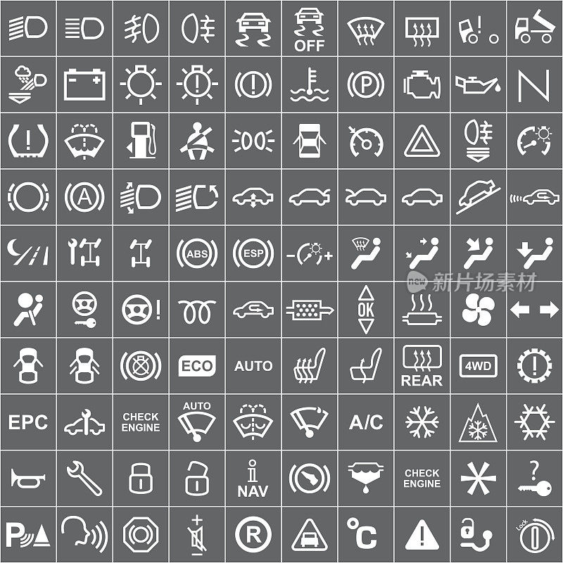 Vector 100 Car Dashboard Icons